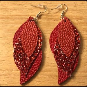 Handmade layered leather earrings.